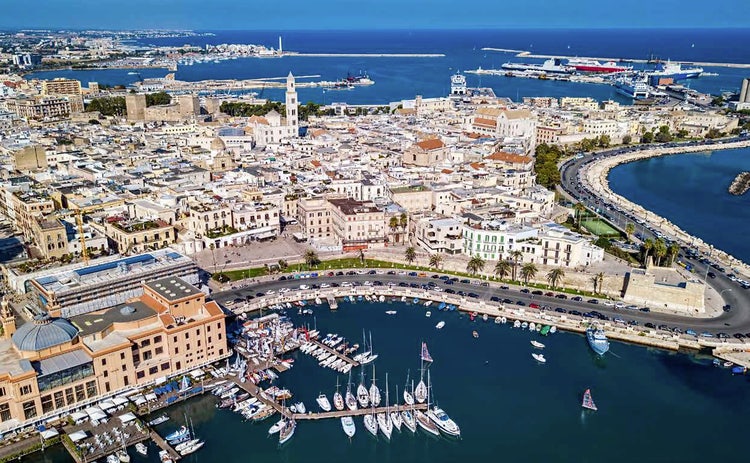 Panoramic shot of the city of Bari and its harbor on the Adriatic Sea