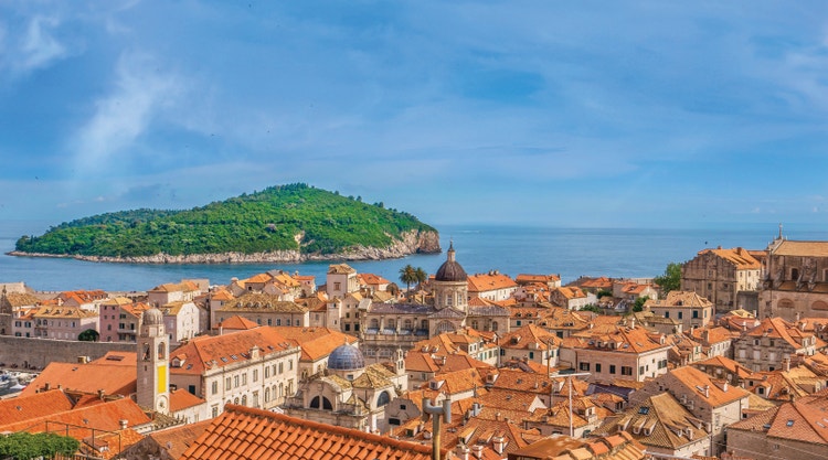 Lokrum Island and the iconic red roofs in Dubrovnik, Croatia