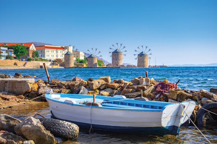Old windmills by the beach Chios island