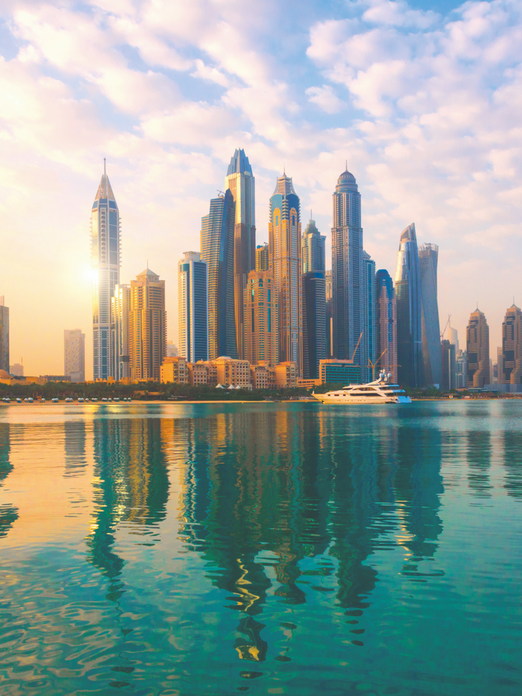 The city scape of Abu Dhabi viewed from the sea