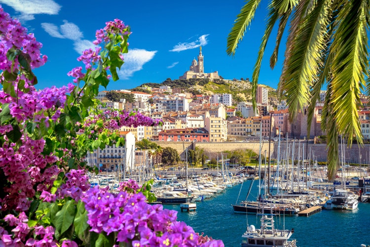 A view towards the harbour of Marseille and its town on the hillside