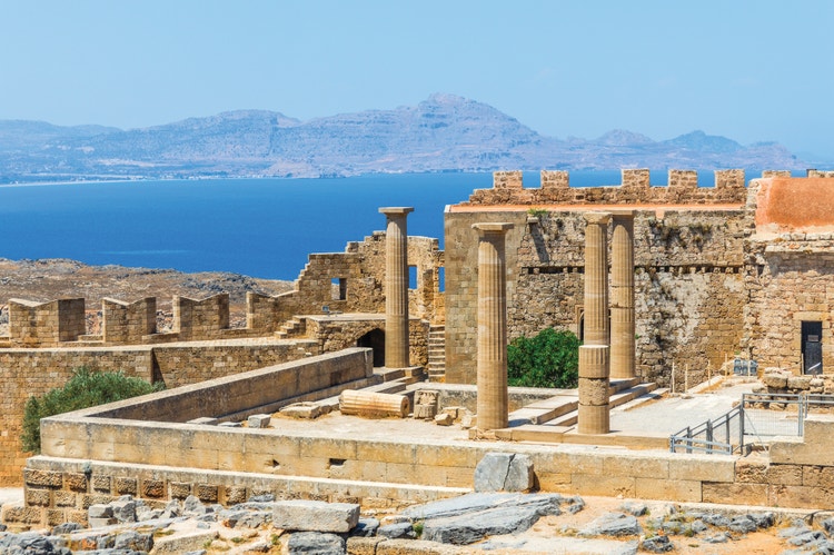 Sea views from the ancient ruins of the Acropolis of Lindos, Rhodes, Greece
