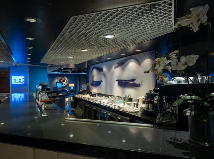 Interior shot of the Blue Bar &amp; Lounge onboard the Celestyal Journey