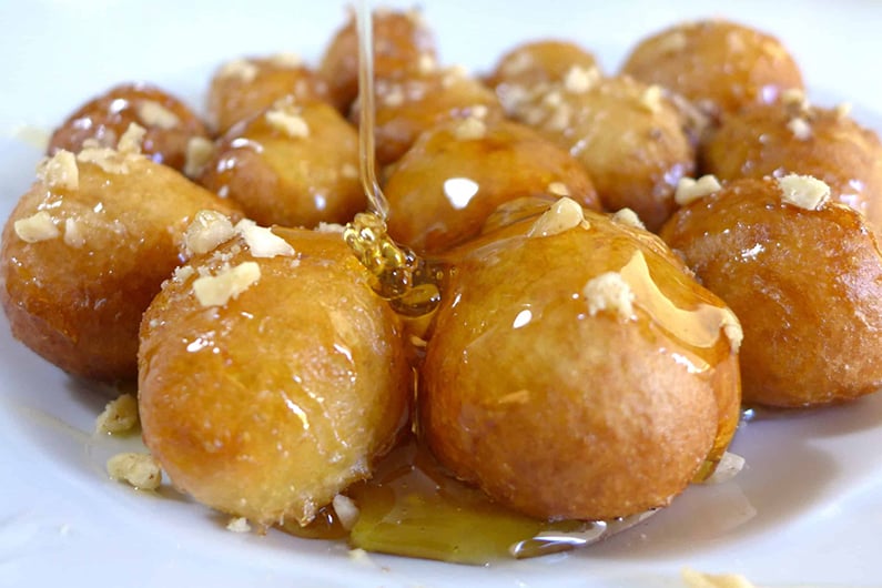795w x 530h Athens Food on Foot PIR 11 Loukoumades Greek Donuts with Honey and Walnuts