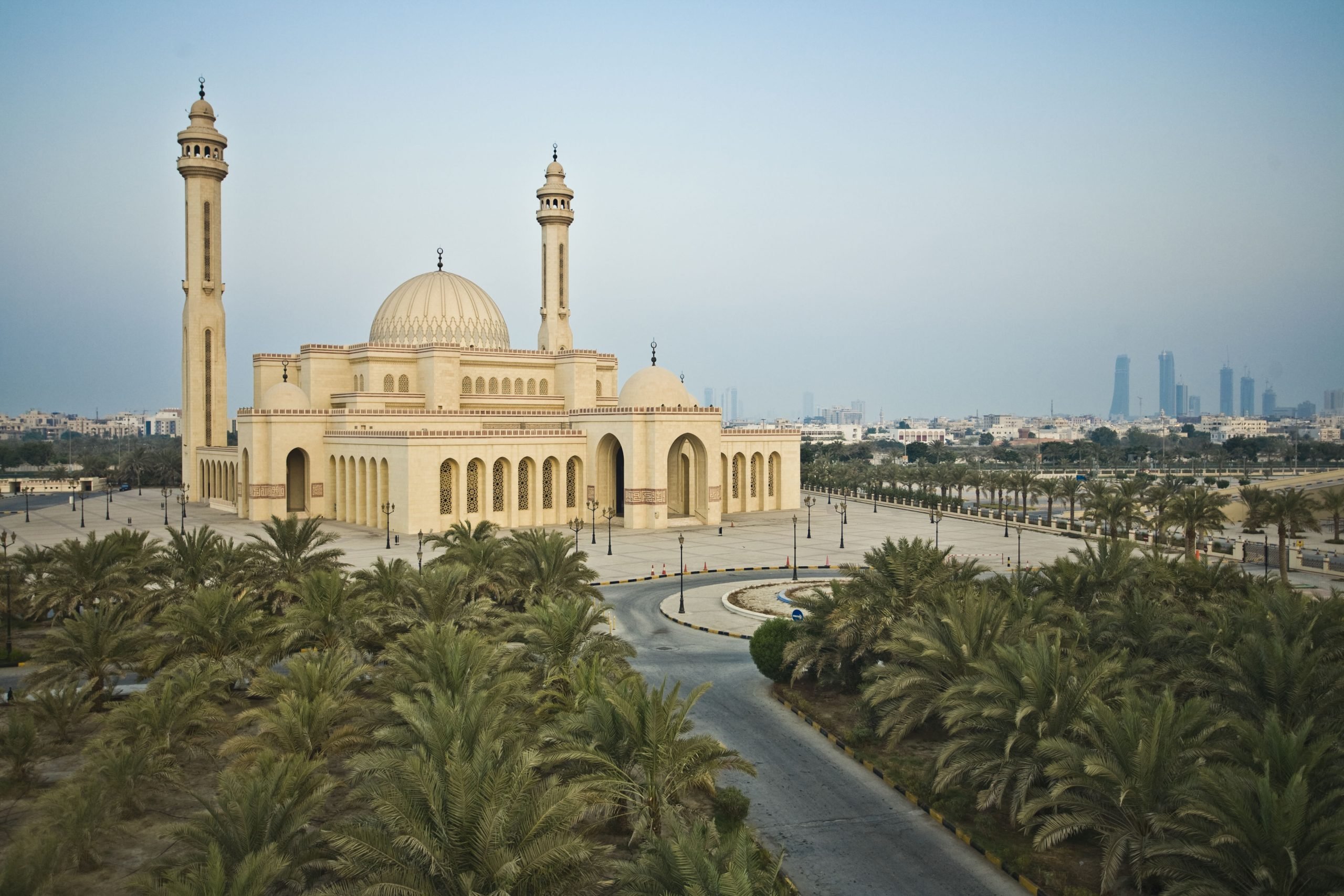 AlFateh Mosque Bahrain with blue sky