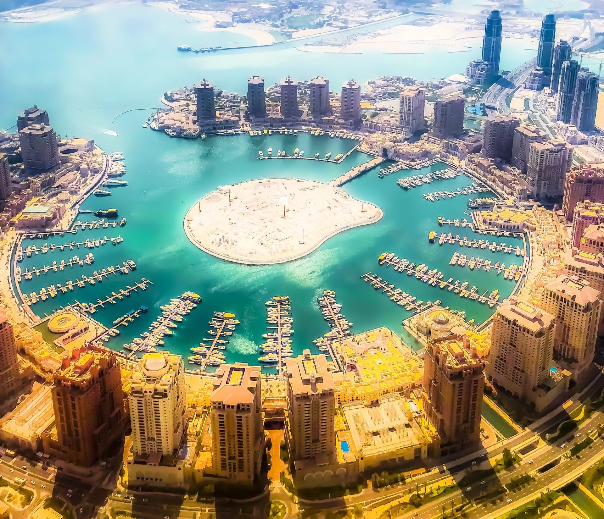 Doha city and the Pearl, aerial view