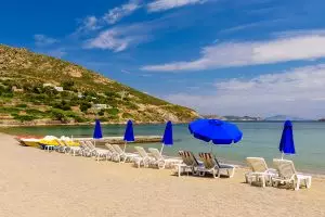 Agriolivado beach is a beautiful sandy beach on the island of Patmos iStock 1134924001