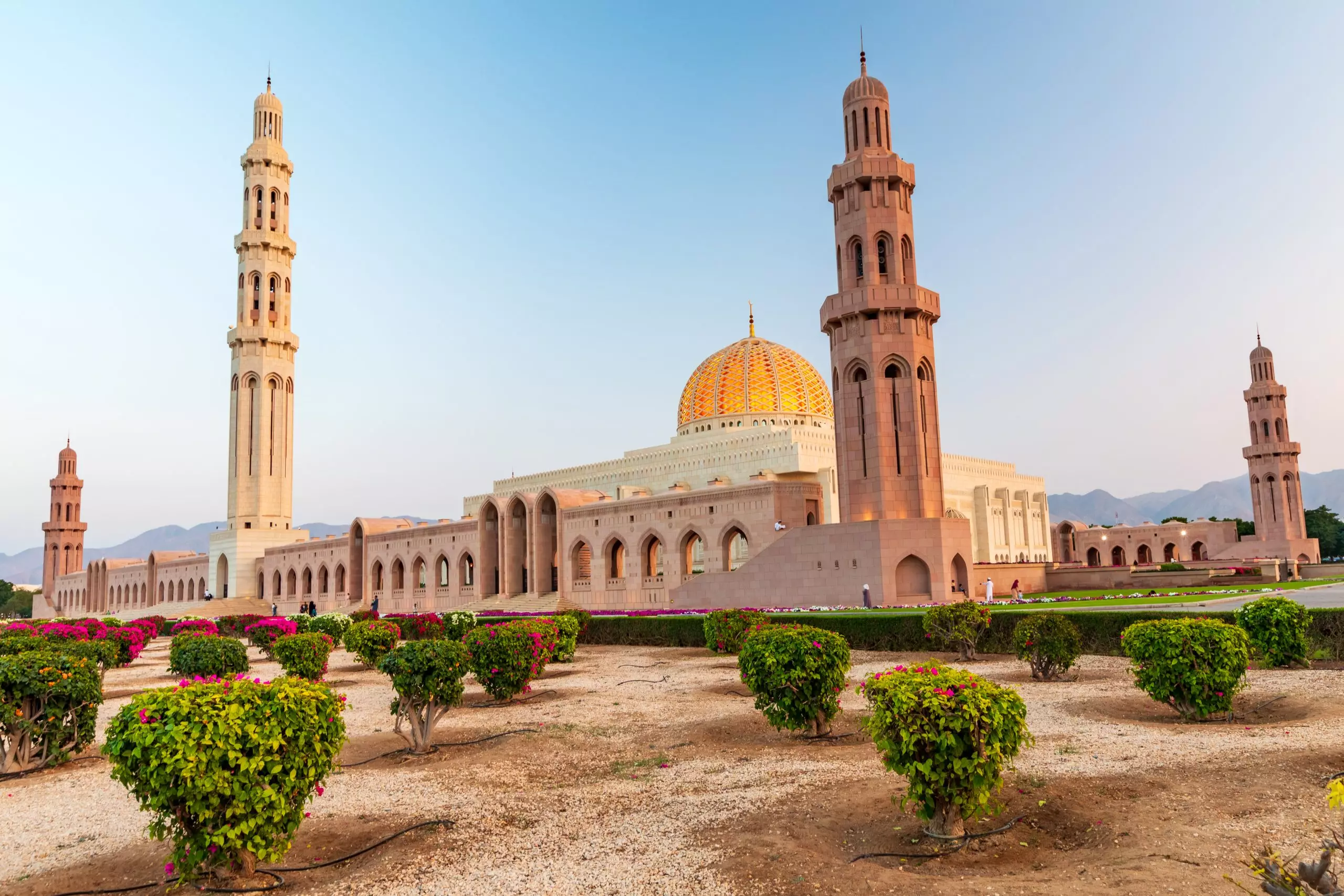 The Sultan Qaboos Grand Mosque view in golden hour